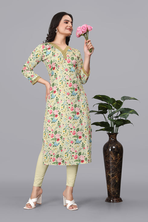 OWO THE LABEL Women Kurti Lace V-Neck (OTLKRT2007)